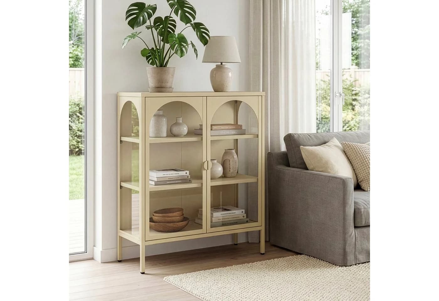 en.casa Standvitrine Klippestad mit 2 Türen Stahl Beige - Bild 2