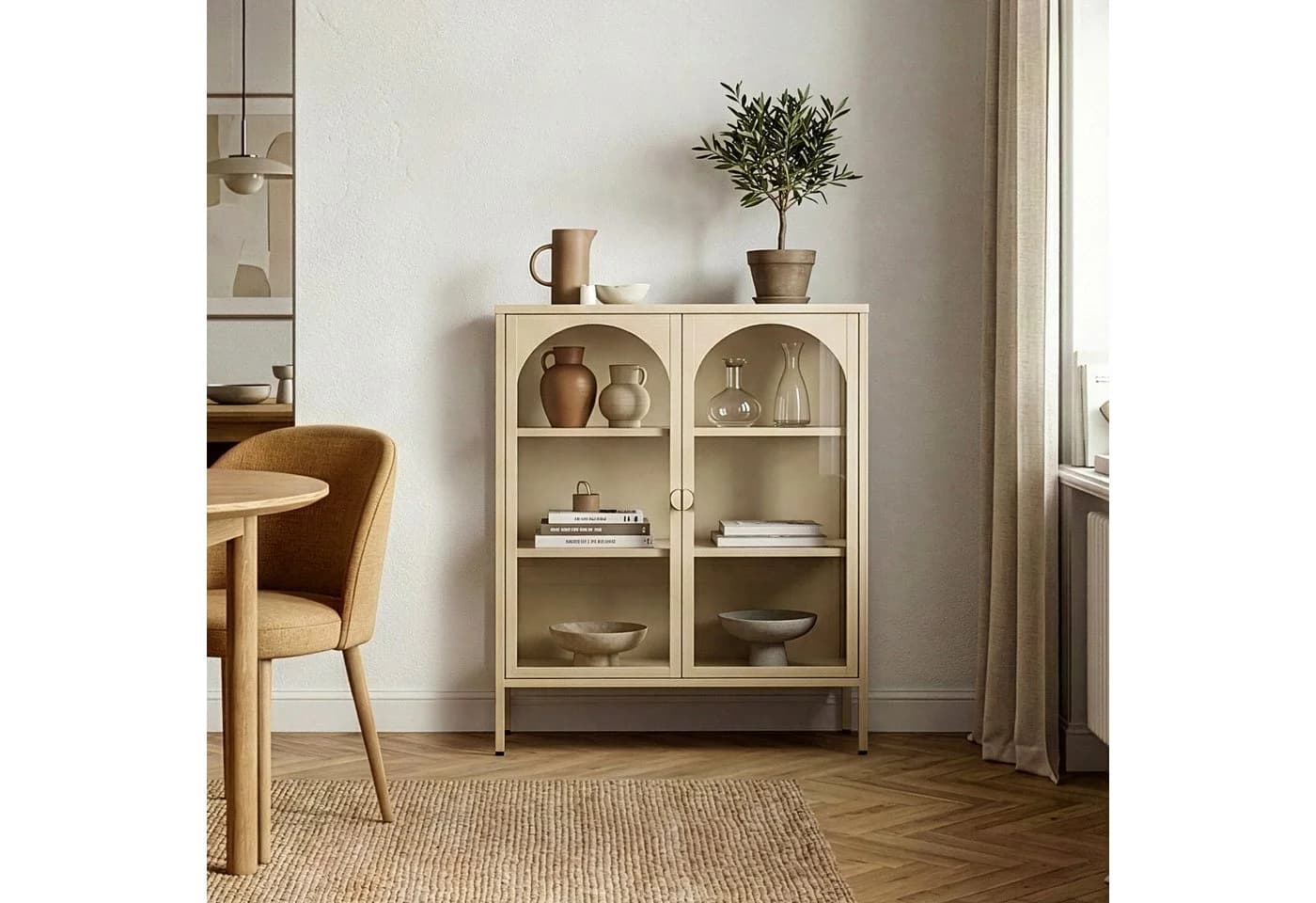en.casa Standvitrine Klippestad mit 2 Türen Stahl Beige - Bild 4