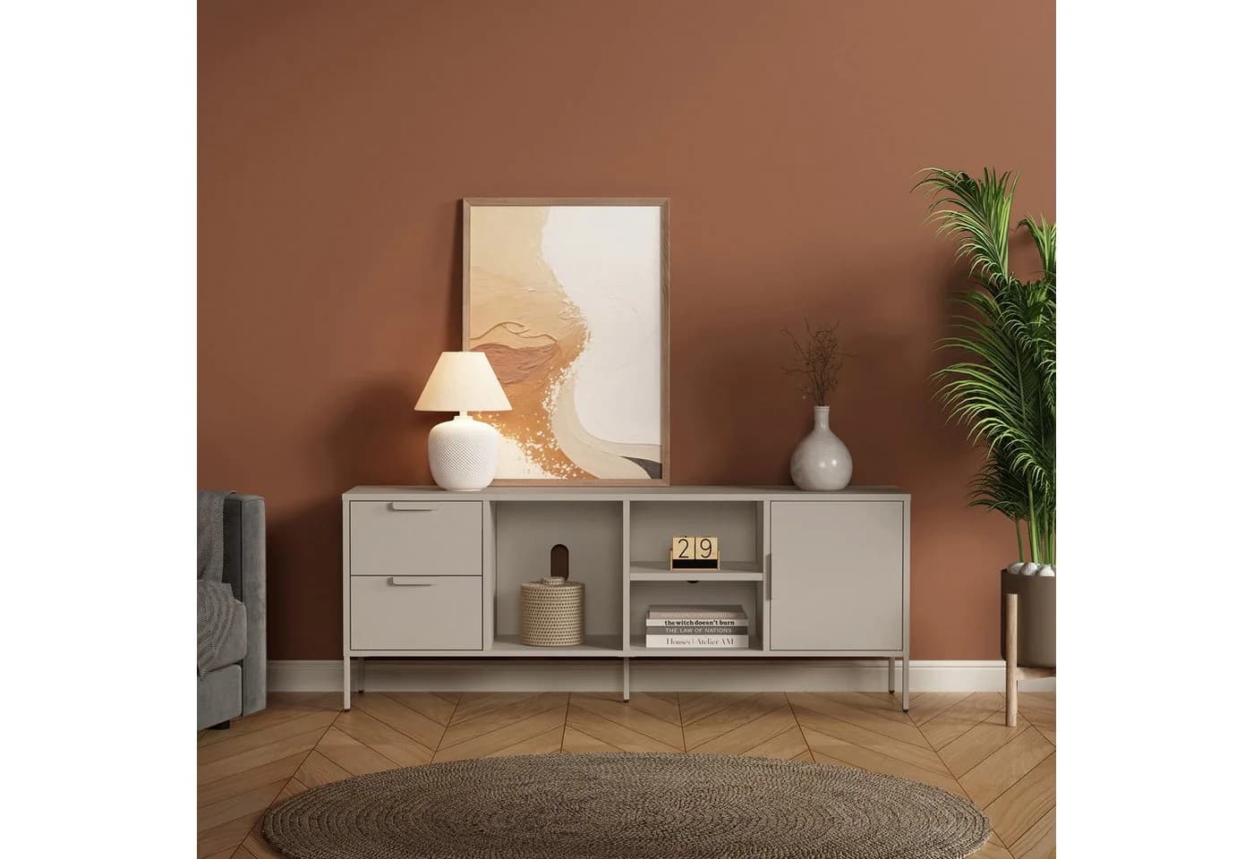 en.casa TV-Schrank Kliri Stahl Beige 2 Schubladen 1 Tür - Bild 5