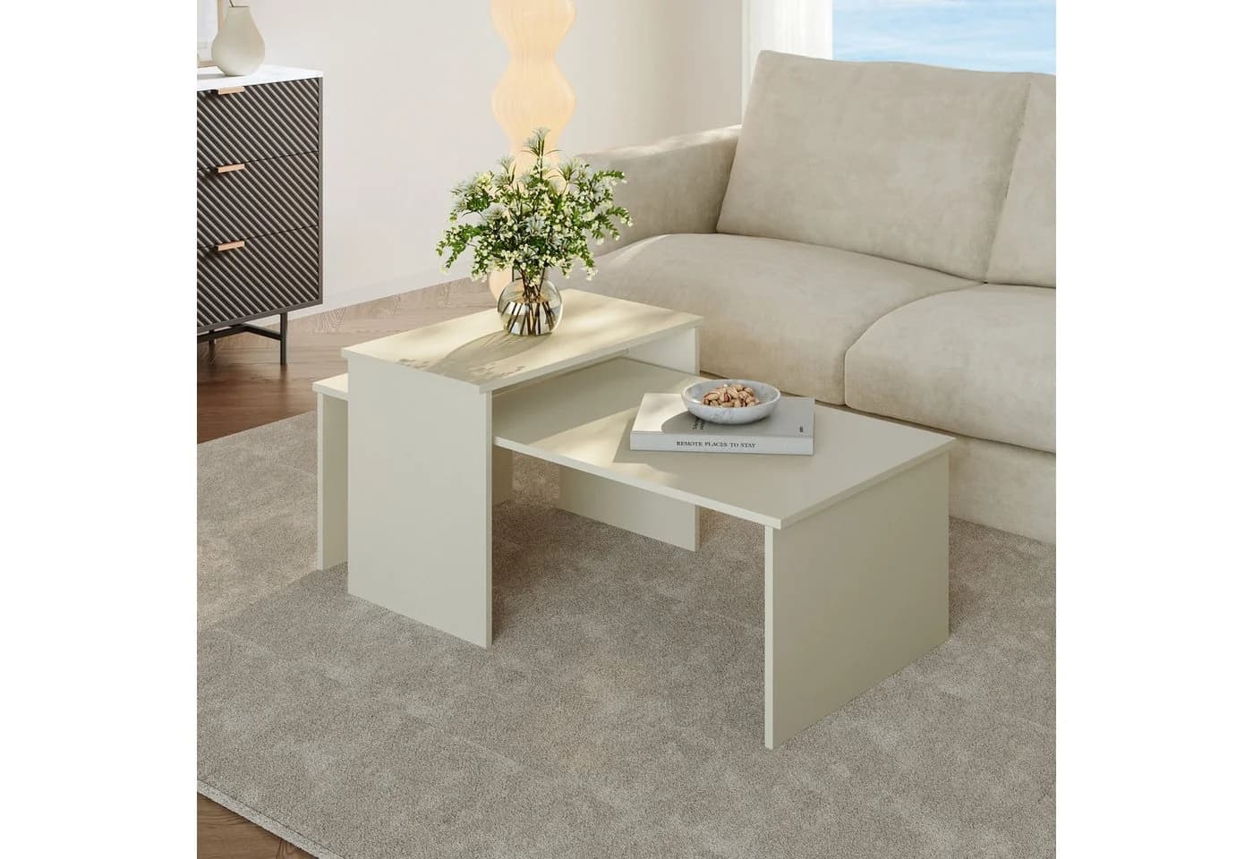 en.casa Satztisch 2er Set Sandfarben Rechteckig - Bild 2