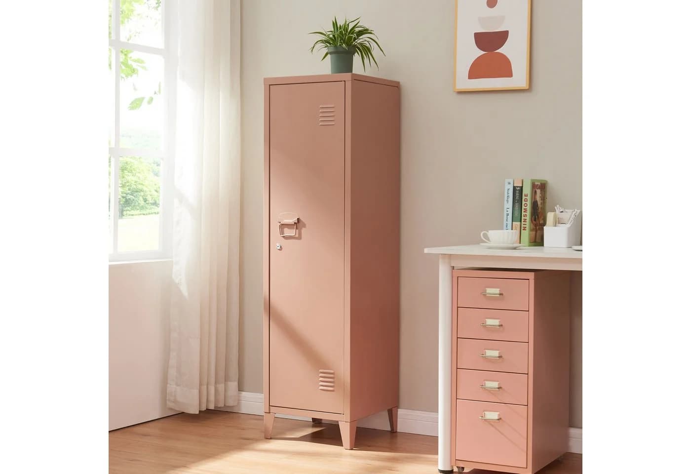 en.casa Spind Kurikka Einzelspind Hellbraun Stahl - Bild 2