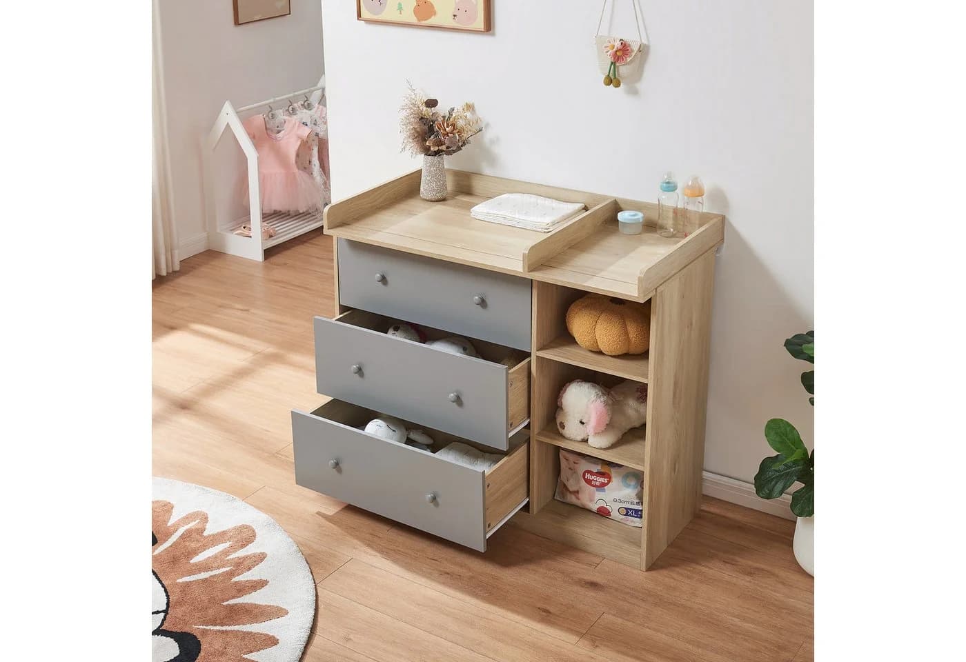en.casa Wickelkommode Beldinupp Eiche/Grau