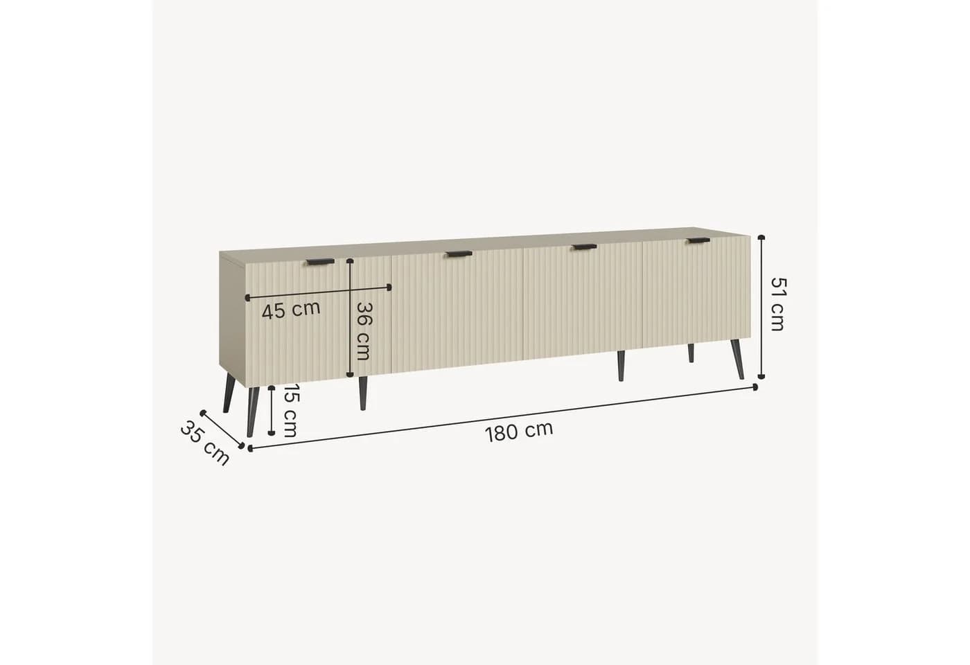 en.casa TV-Schrank »Nand« mit 4 geriffelten Türen Sandfarben - Bild 4