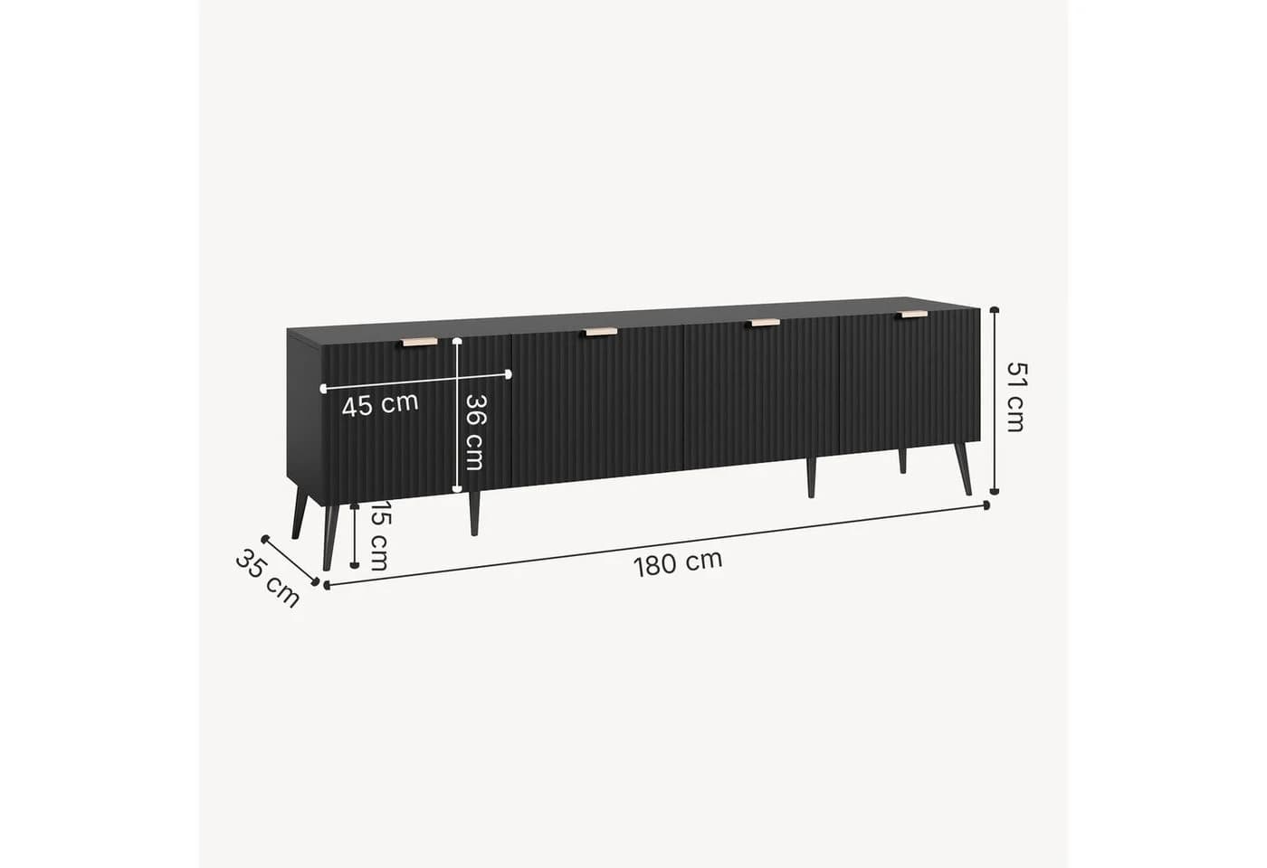 en.casa TV-Schrank Nand Schwarz mit 4 Türen geriffelt - Bild 4