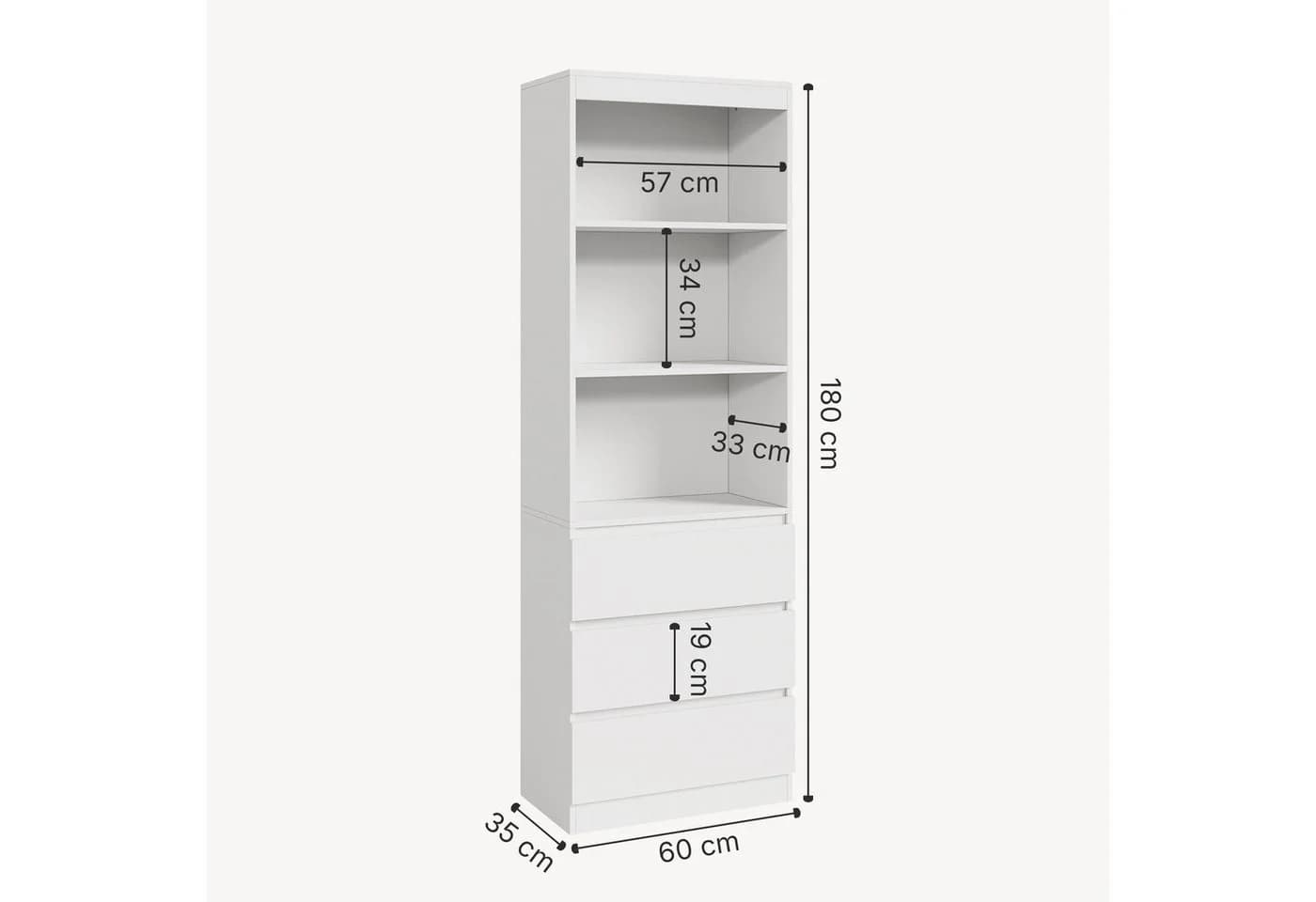 en.casa Bücherregal »Les« Weiß mit 3 Schubladen - Bild 5