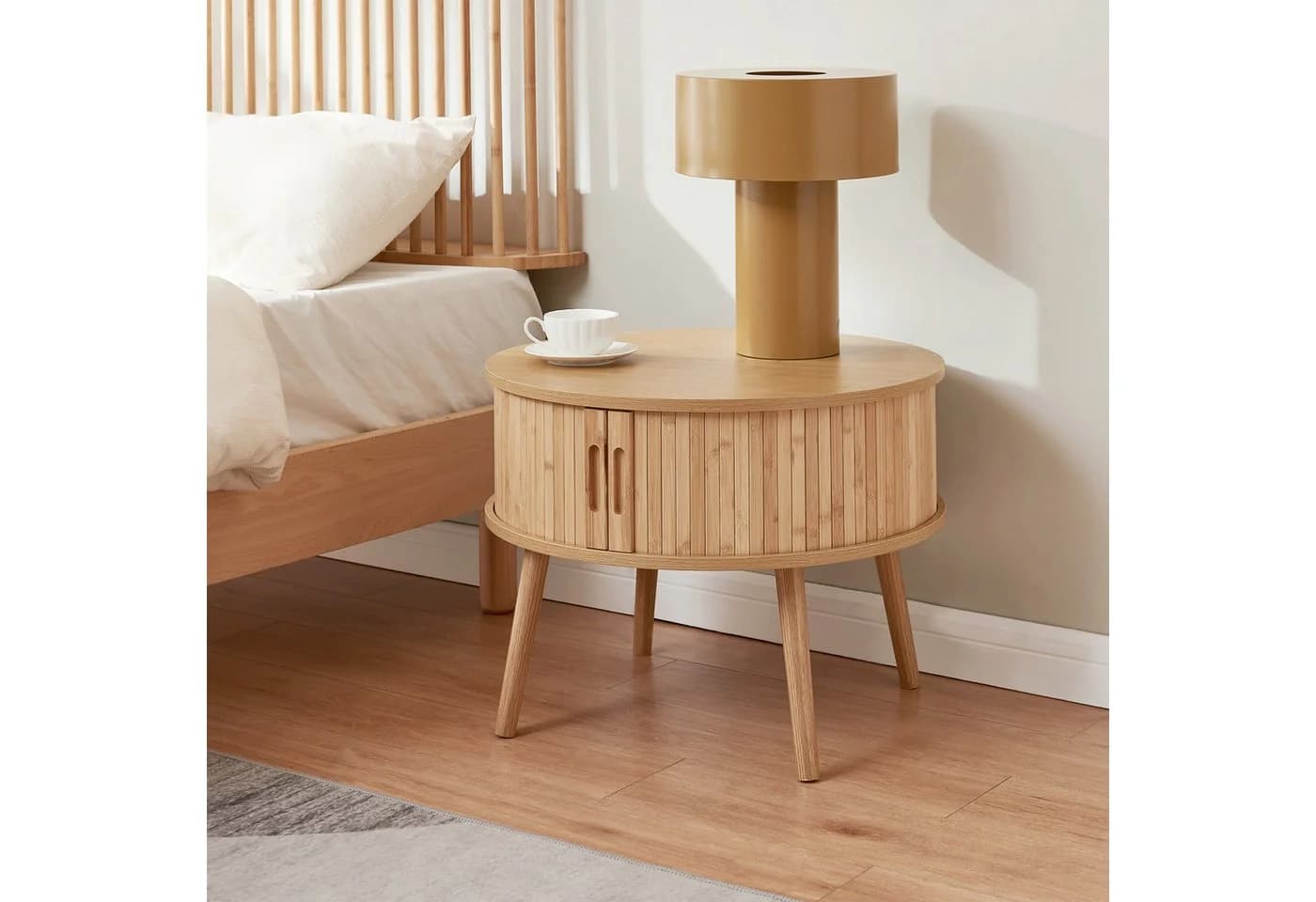 en.casa Nachttisch Nordkapp mit 2 Schiebetüren MDF Bambus Natur - Bild 2