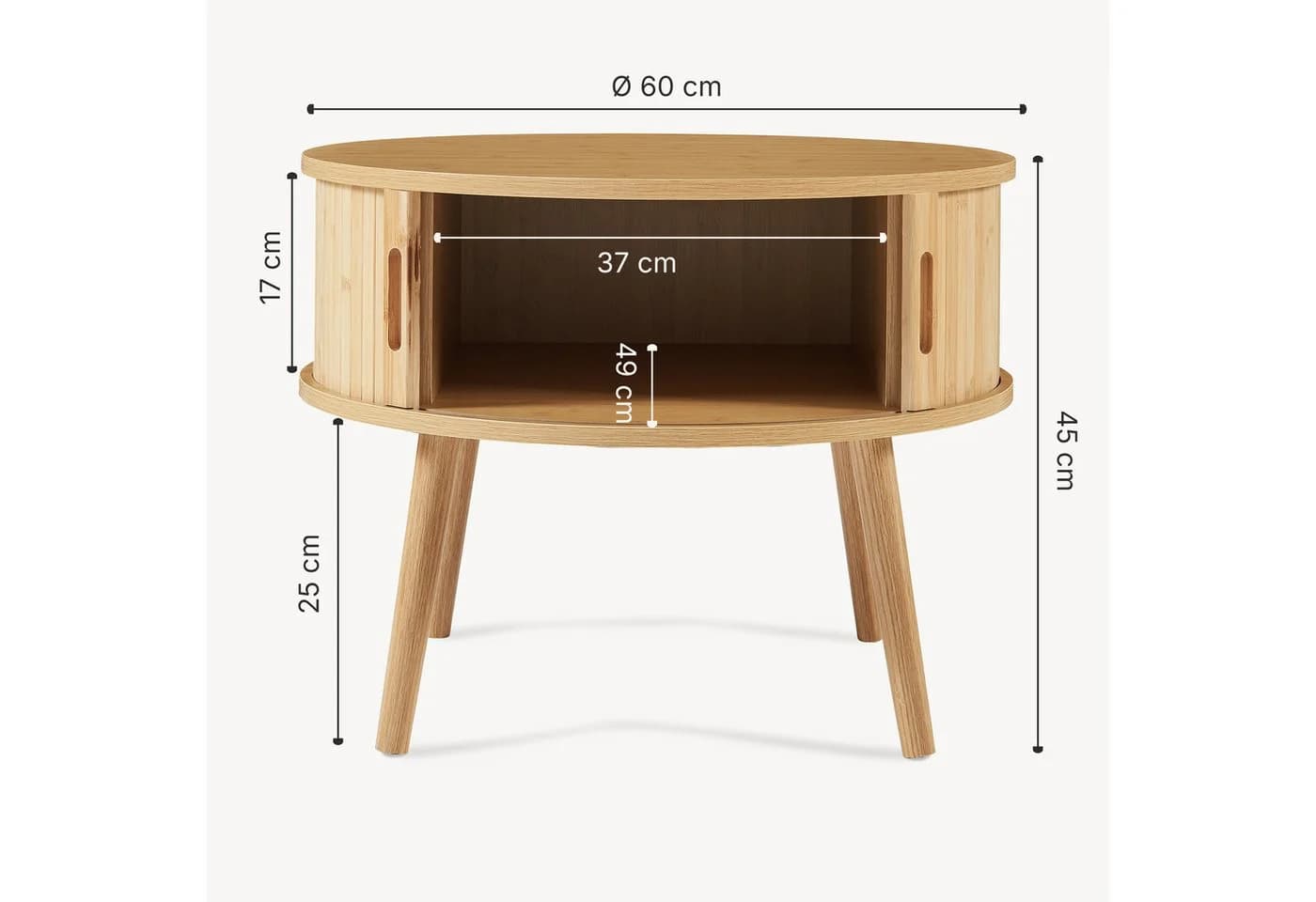 en.casa Nachttisch Nordkapp mit 2 Schiebetüren MDF Bambus Natur - Bild 5