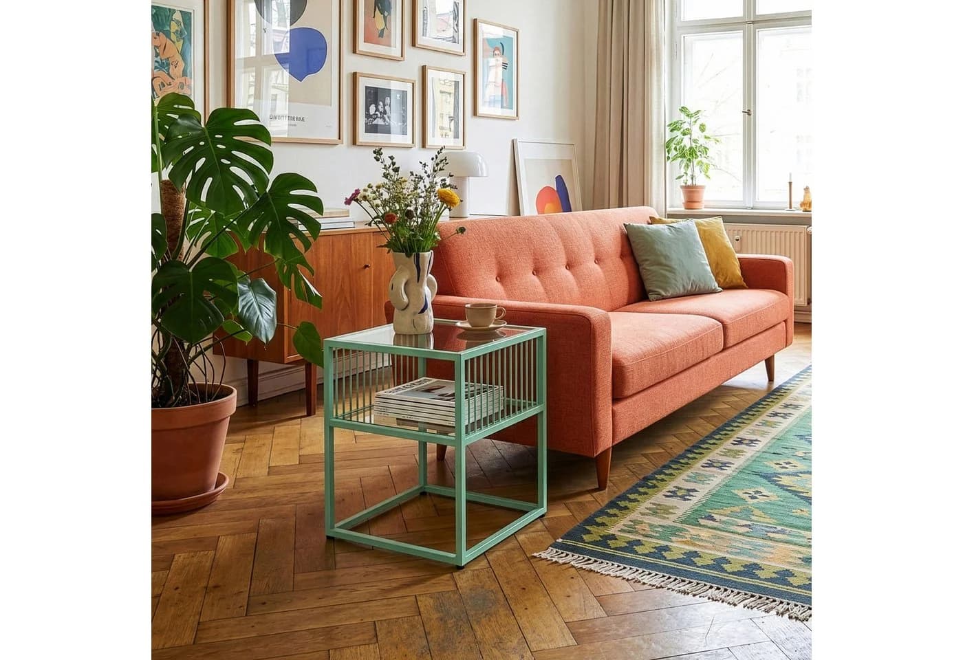 en.casa Beistelltisch Tronevn Glasplatte Stahl Mintgrün - Bild 5