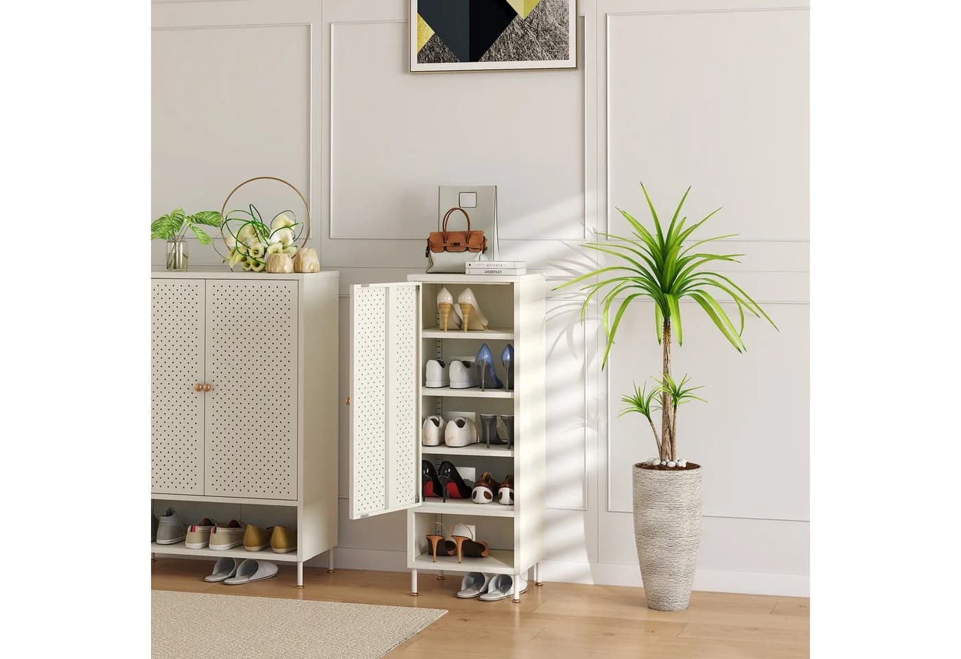 en.casa Schuhschrank Coleraine Stahl Cremeweiß