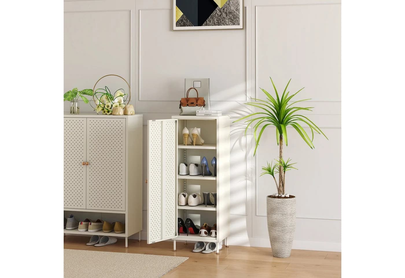 en.casa Schuhschrank Coleraine Stahl Cremeweiß