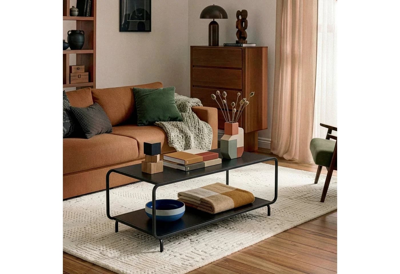 en.casa Couchtisch Færder 115x50x45 cm Stauraum Stahl Schwarz - Bild 3