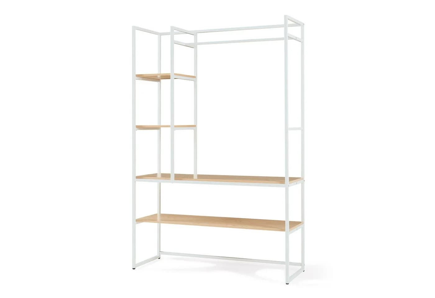 en.casa Garderobenständer Horgau 1 Stange 5 offene Fächer 180x120x40cm Weiß/Eiche - Bild 3