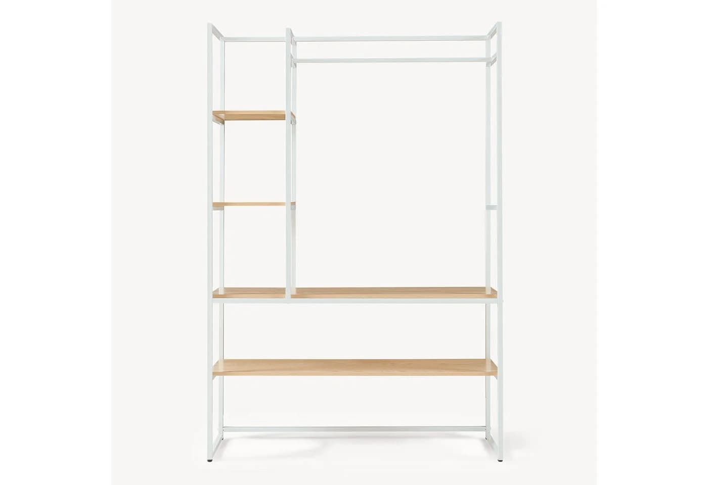 en.casa Garderobenständer Horgau 1 Stange 5 offene Fächer 180x120x40cm Weiß/Eiche - Bild 5