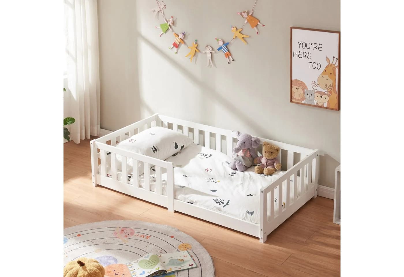 en.casa Kinderbett Tanna Weiß Kiefernholz Rausfallschutz
