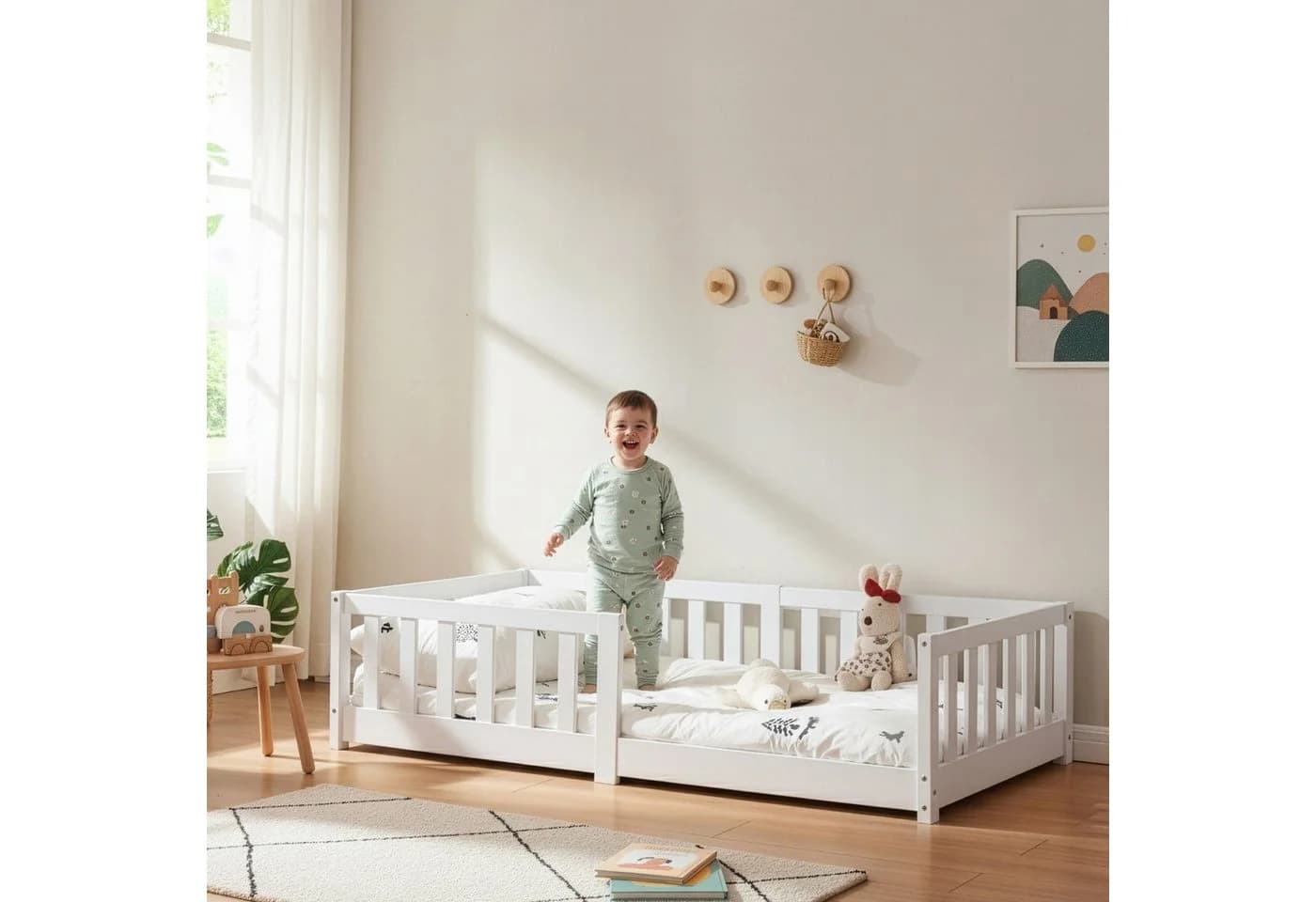 en.casa Kinderbett Tanna Weiß Kiefernholz Rausfallschutz - Bild 4