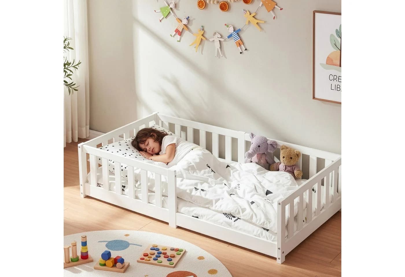 en.casa Kinderbett Tanna Weiß Kiefernholz Rausfallschutz - Bild 5