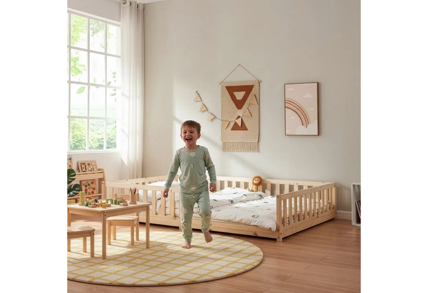 en.casa Kinderbett »Tanna« mit Rausfallschutz 120x200 cm Kiefernholz - Bild 4