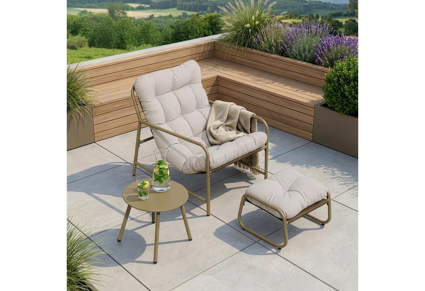 en.casa Gartenlounge-Set 3-tlg. Beige/Grau - Bild 2