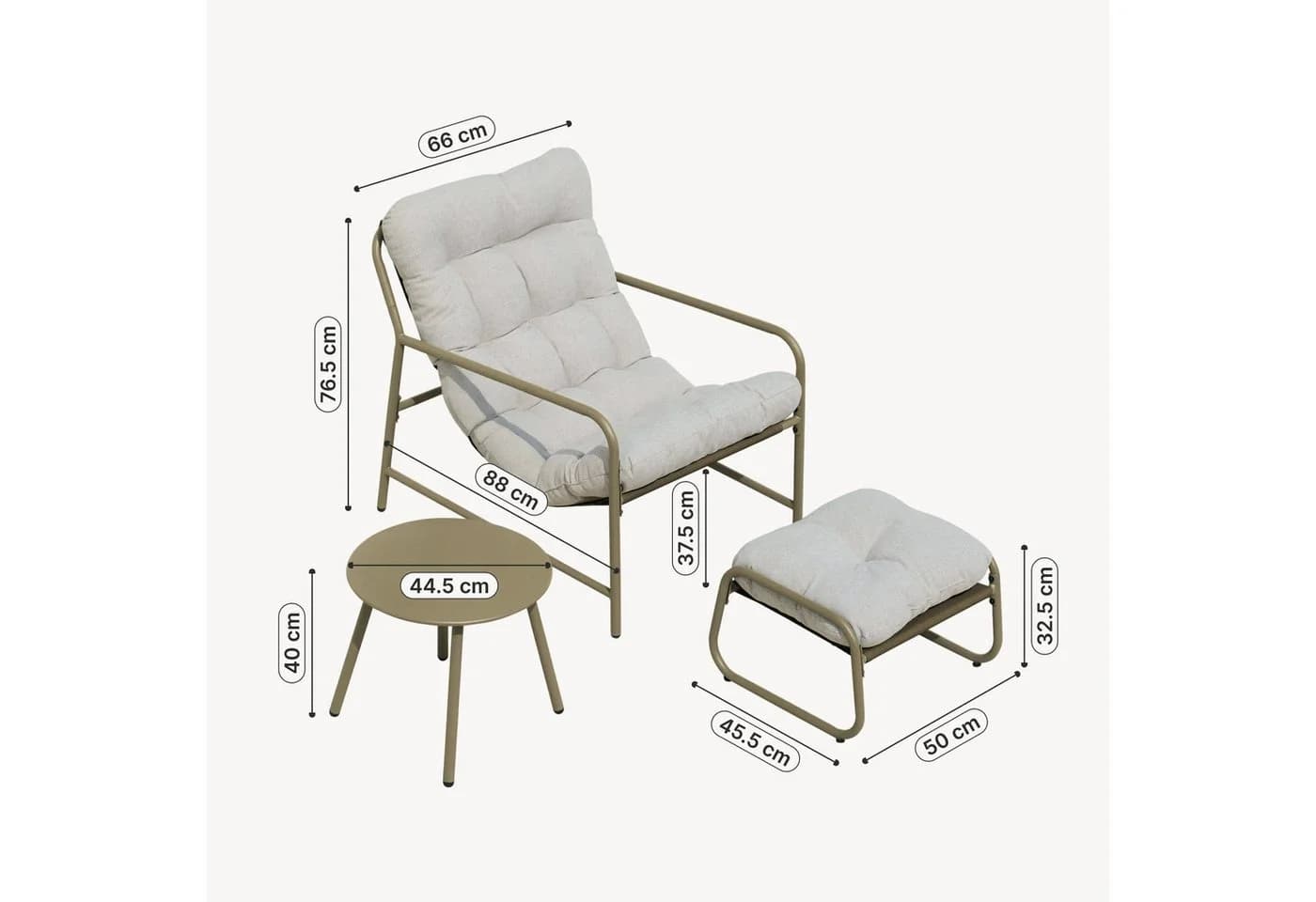 en.casa Gartenlounge-Set 3-tlg. Beige/Grau - Bild 5