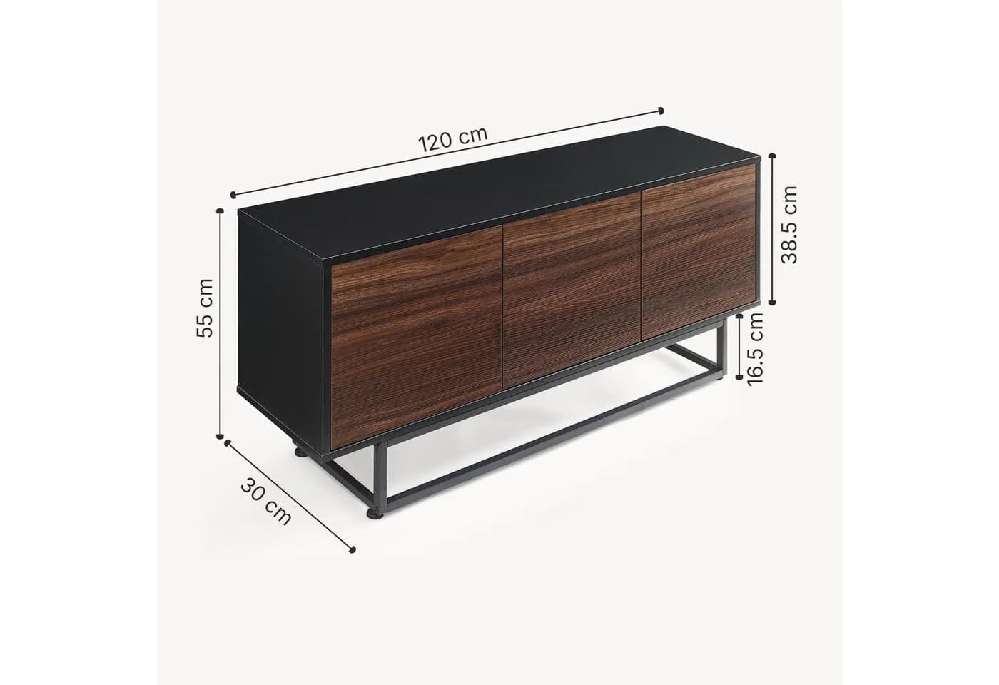 en.casa Sideboard Boxholm mit 3 Türen Schwarz/Walnussoptik - Bild 4