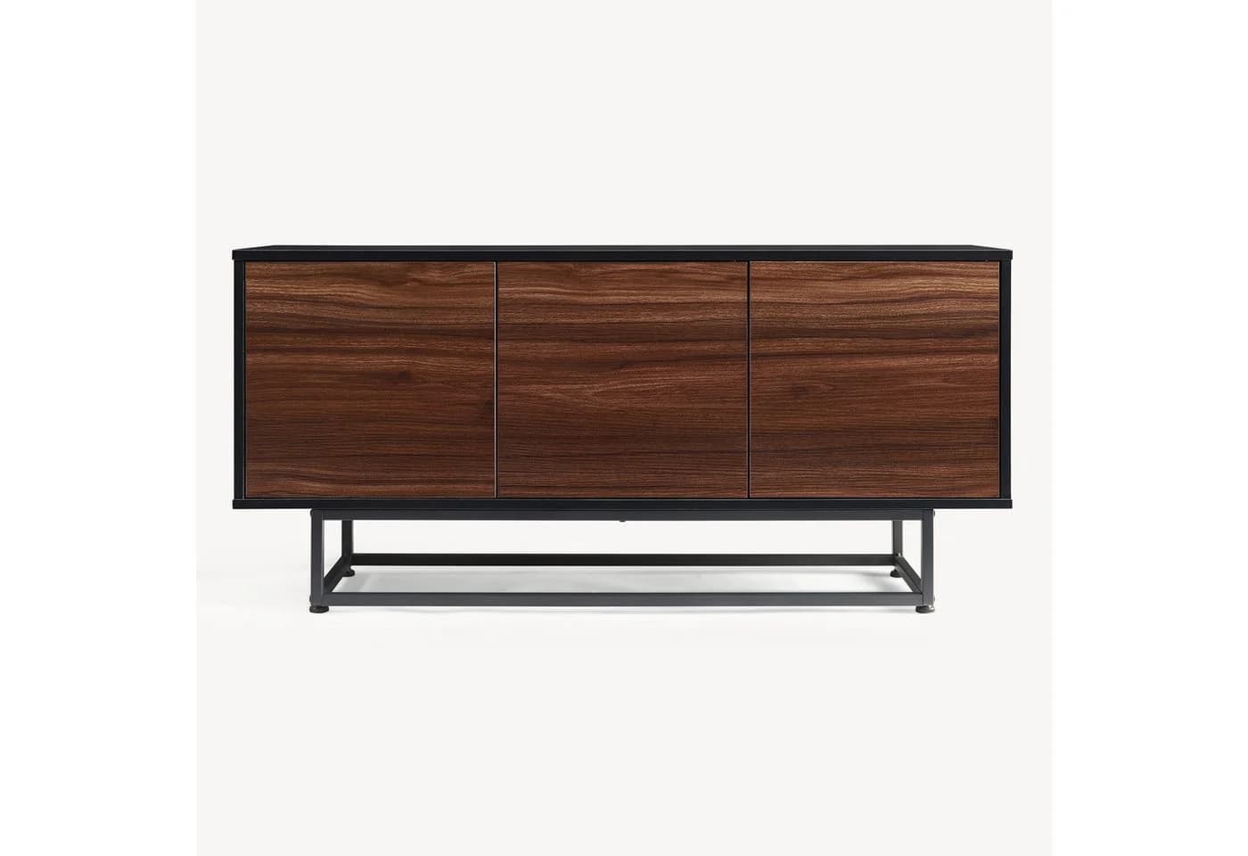 en.casa Sideboard Boxholm mit 3 Türen Schwarz/Walnussoptik - Bild 5