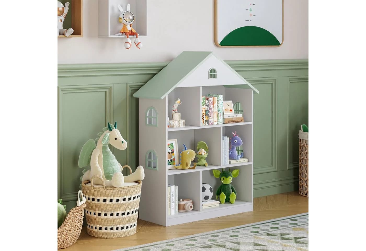 en.casa Kinderregal Vipsali Hausform Weiß/Mintgrün - Bild 2