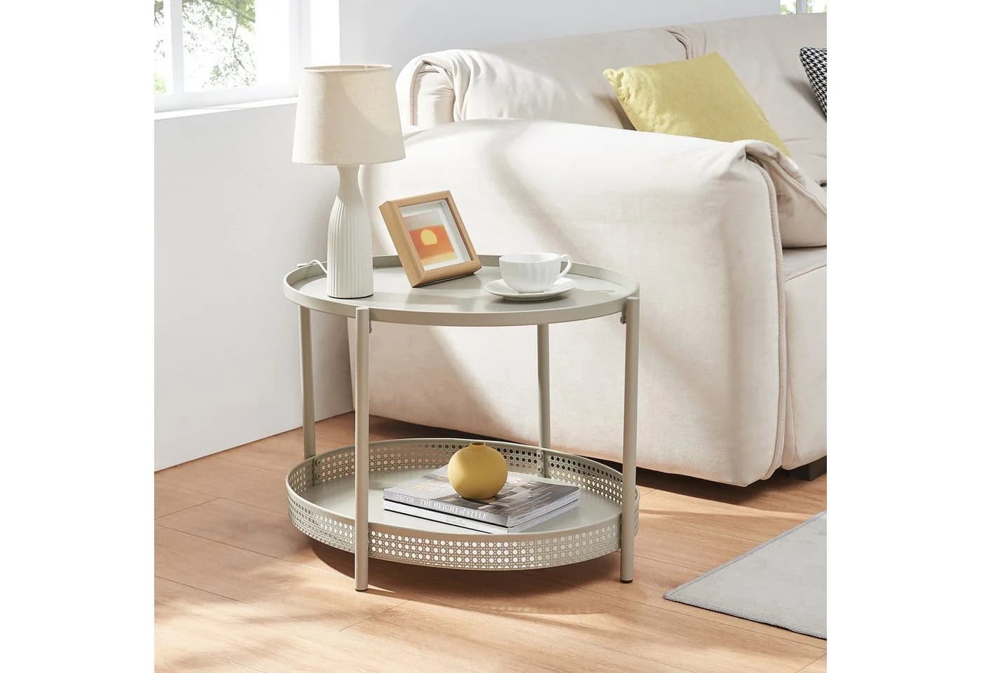 en.casa Couchtisch Jäller Rattan-Optik Metall Oval Taupe - Bild 2