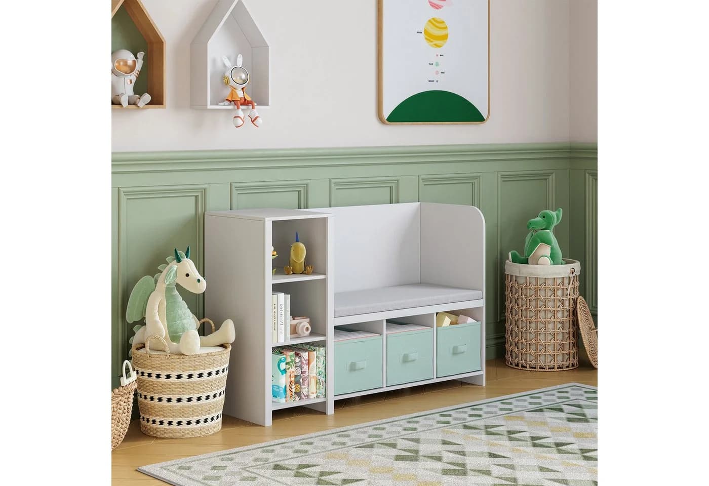 en.casa Sitzbank mit Regal und Aufbewahrungsboxen Weiß/Mintgrün - Bild 2