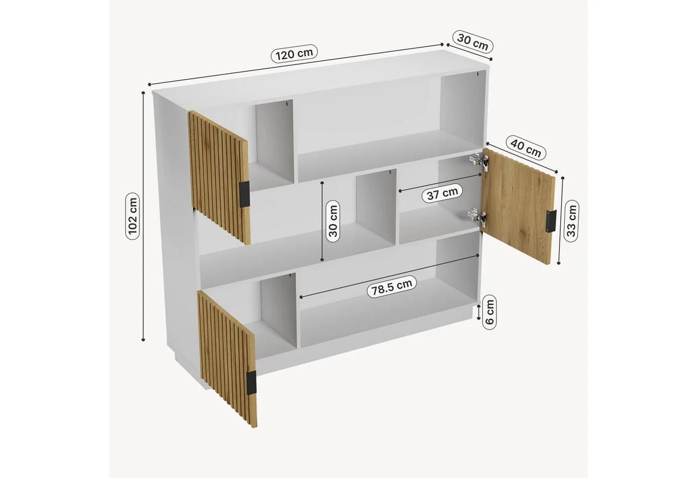 en.casa Bücherregal Verhundar mit 3 Türen Weiß/Holzfarben - Bild 4
