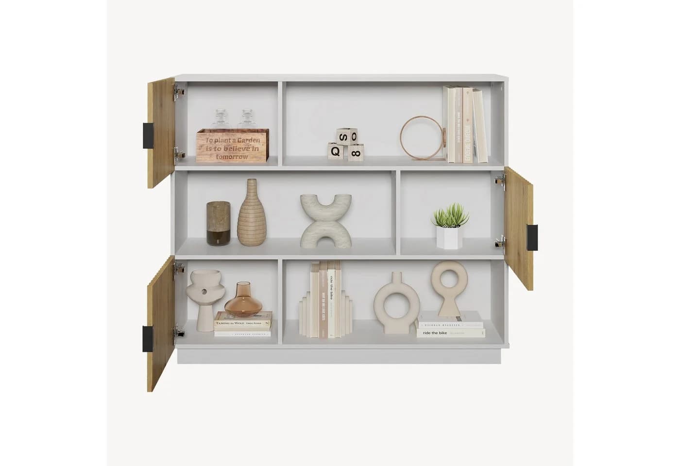 en.casa Bücherregal Verhundar mit 3 Türen Weiß/Holzfarben - Bild 5