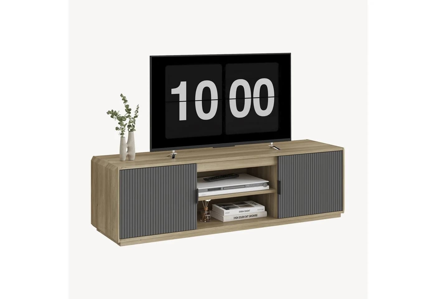 en.casa TV-Schrank Trömi mit 2 Türen Eicheoptik Grau - Bild 4
