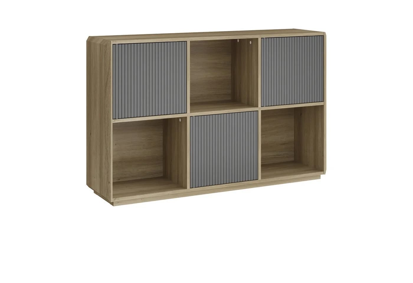 en.casa Sideboard Trömi mit 3 Türen Eicheoptik Grau Push-to-Open - Bild 3