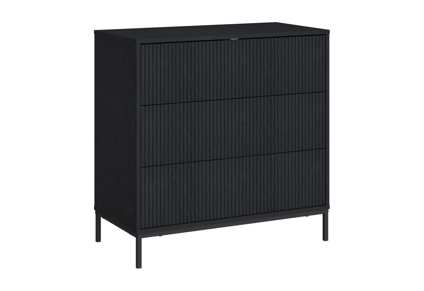 en.casa Kommode Nykapin Schwarz mit 3 Schubladen Push-to-Open - Bild 3