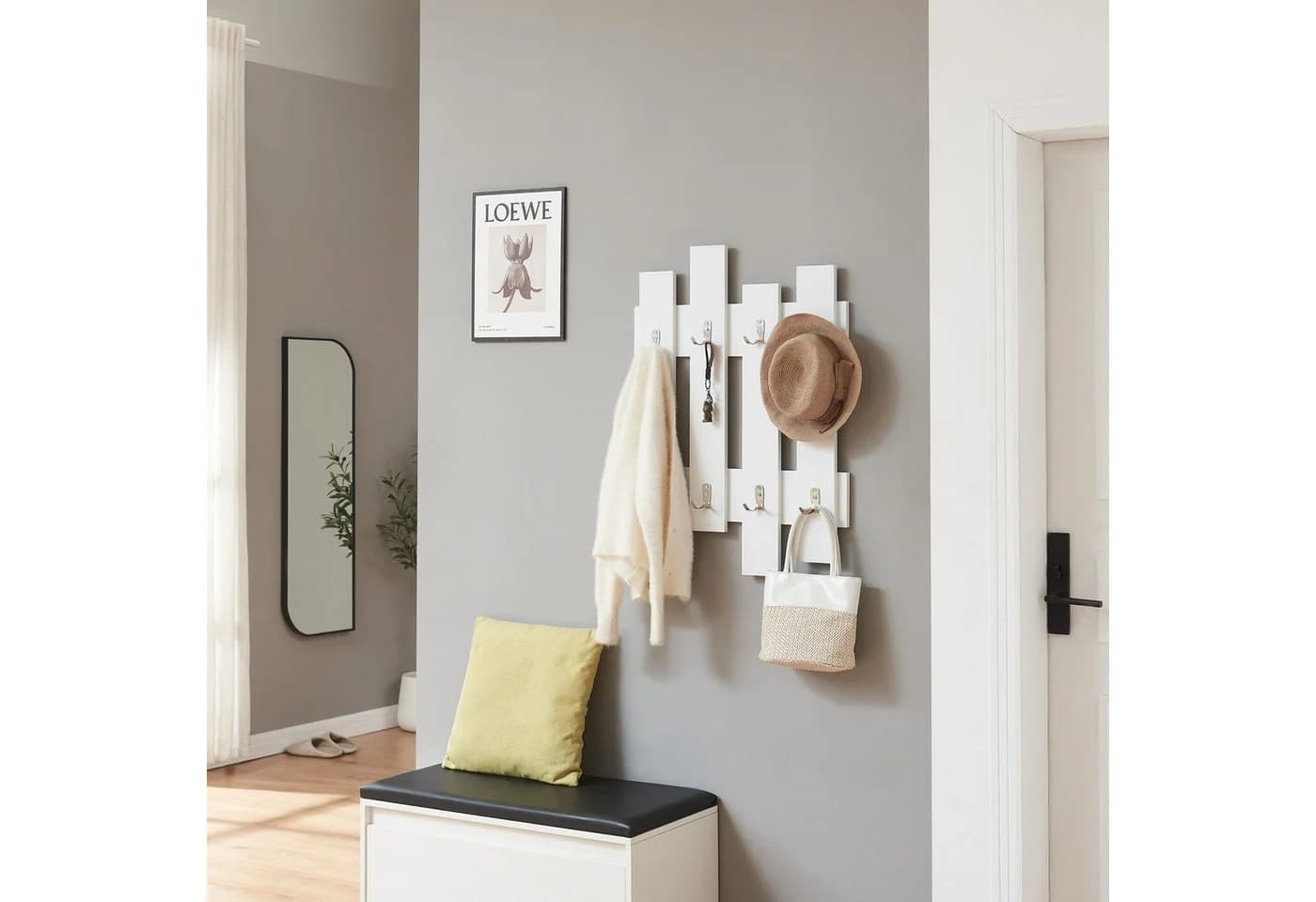 en.casa Wandgarderobe »Raseborg« 16 Haken Weiß