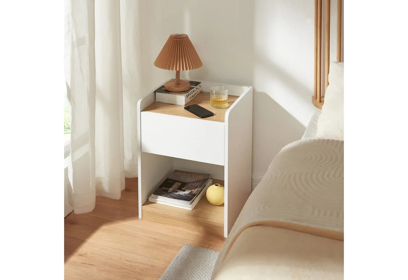 en.casa Nachttisch Kuorshare Weiß mit Eicheoptik - Bild 4
