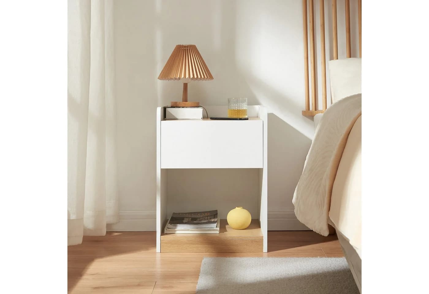 en.casa Nachttisch Kuorshare Weiß mit Eicheoptik - Bild 5