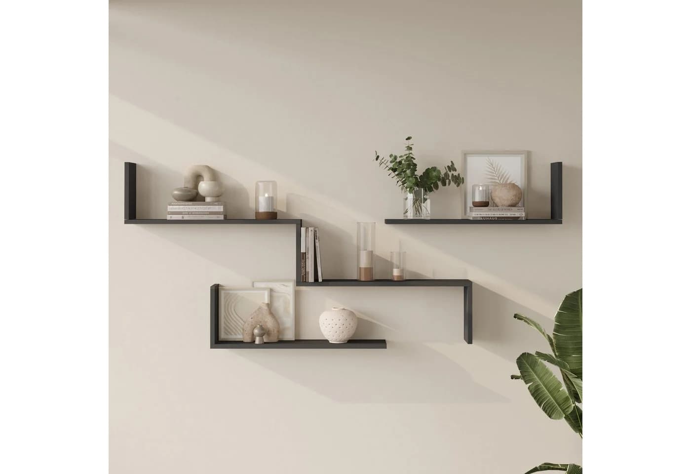 en.casa Wandregal Set 3-tlg. Vepinshul modular Anthrazit