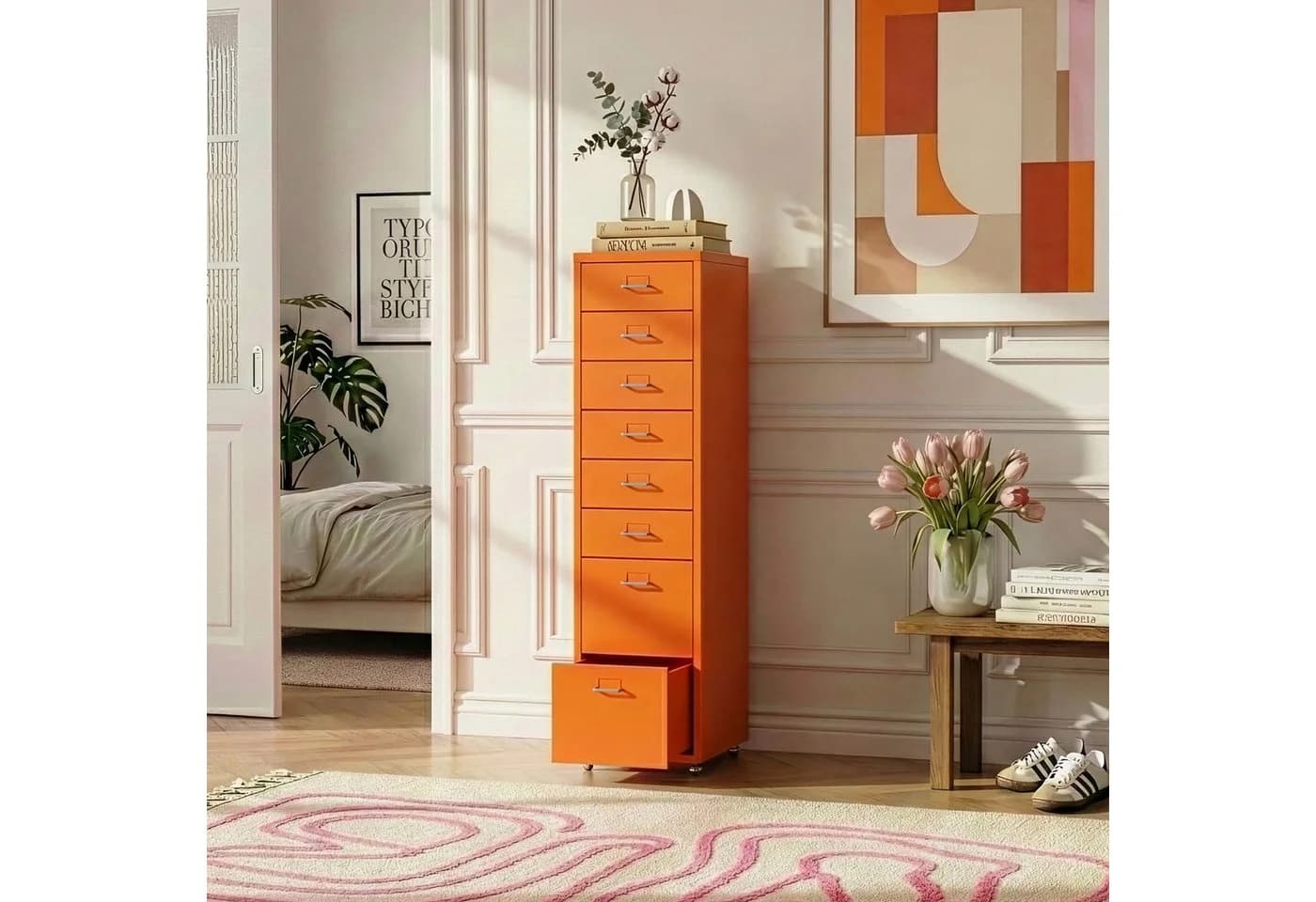 en.casa Rollcontainer »Kökar« 8 Schubladen Bürowagen Orange - Bild 2