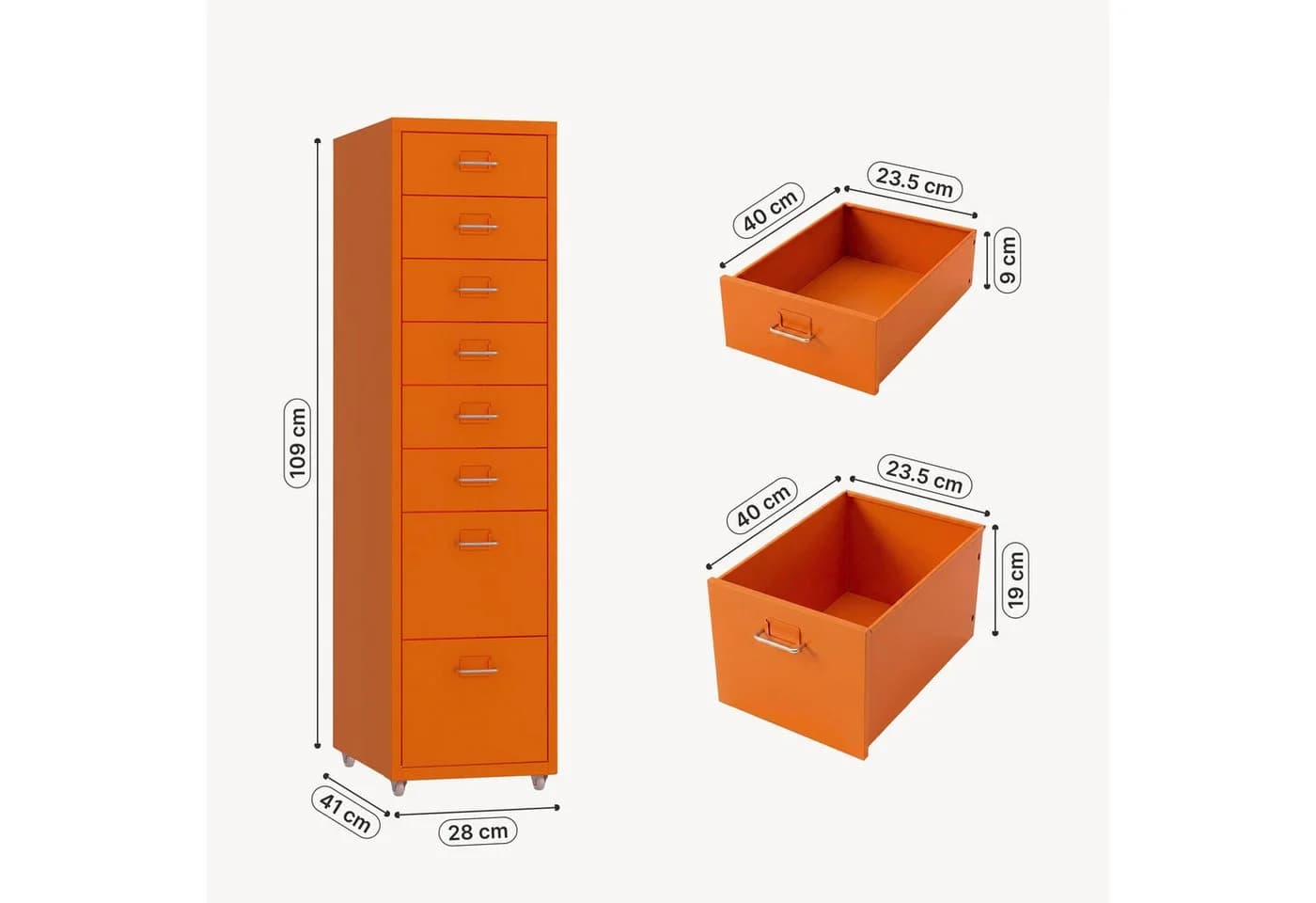 en.casa Rollcontainer »Kökar« 8 Schubladen Bürowagen Orange - Bild 5