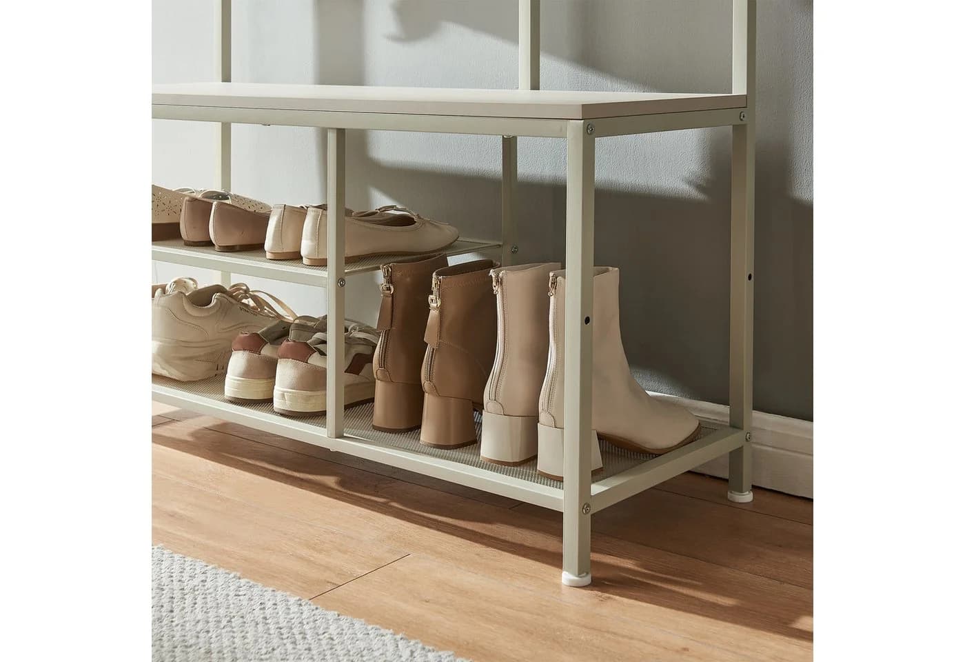 en.casa Garderobenständer Napinerg Spiegel Schuhregal Sitzbank Beige - Bild 4