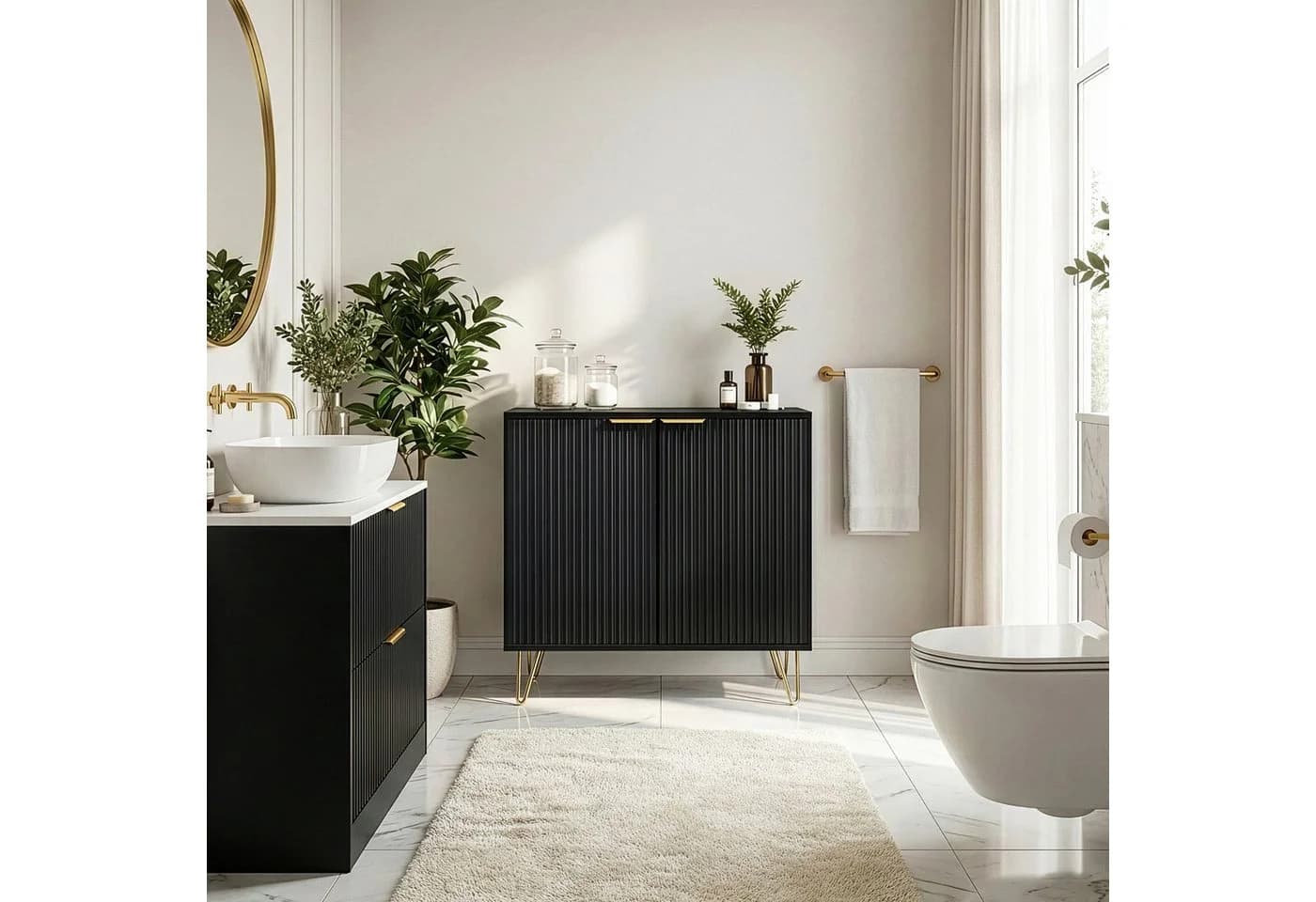 en.casa Mehrzweckschrank 75x80x40 cm Schwarz 2 Türen 2 Fächer