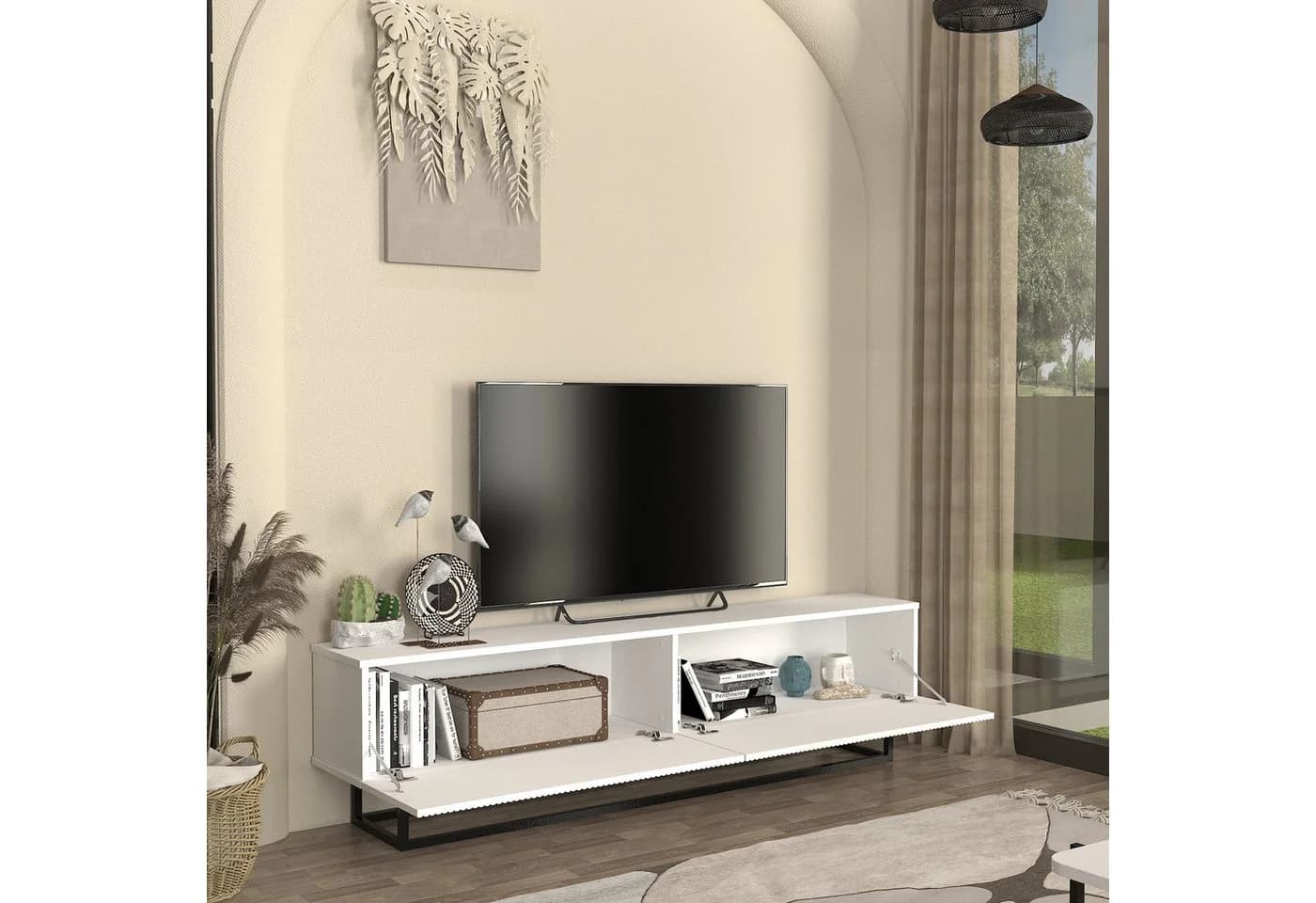 en.casa TV-Schrank Verpsboga Weiß mit gerillter 3D-Front
