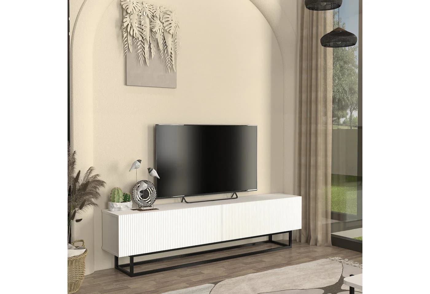 en.casa TV-Schrank Verpsboga Weiß mit gerillter 3D-Front - Bild 2