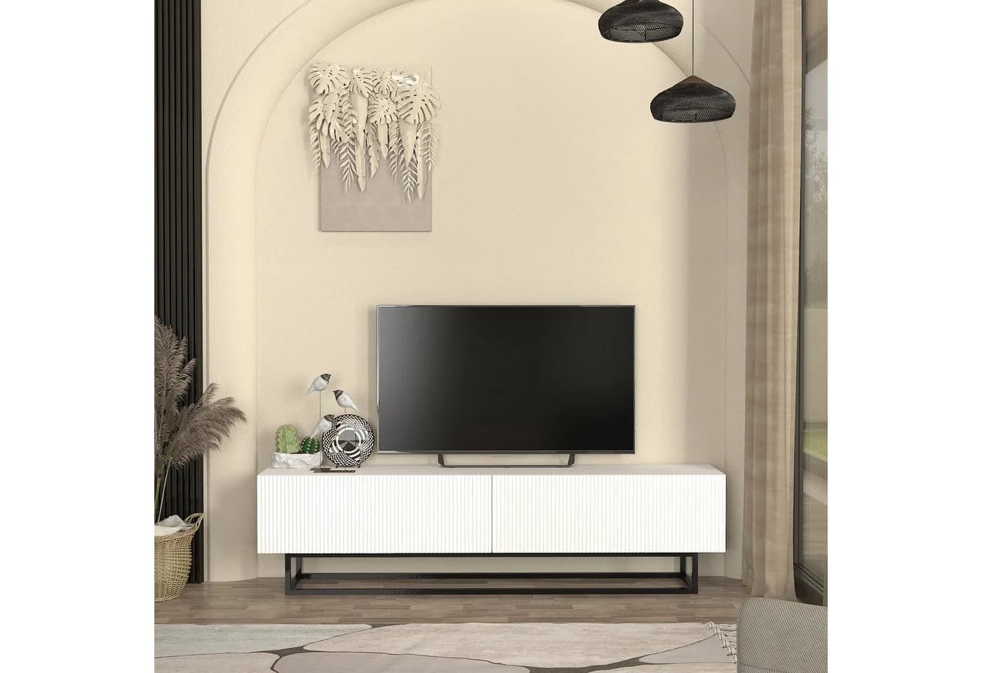 en.casa TV-Schrank Verpsboga Weiß mit gerillter 3D-Front - Bild 3