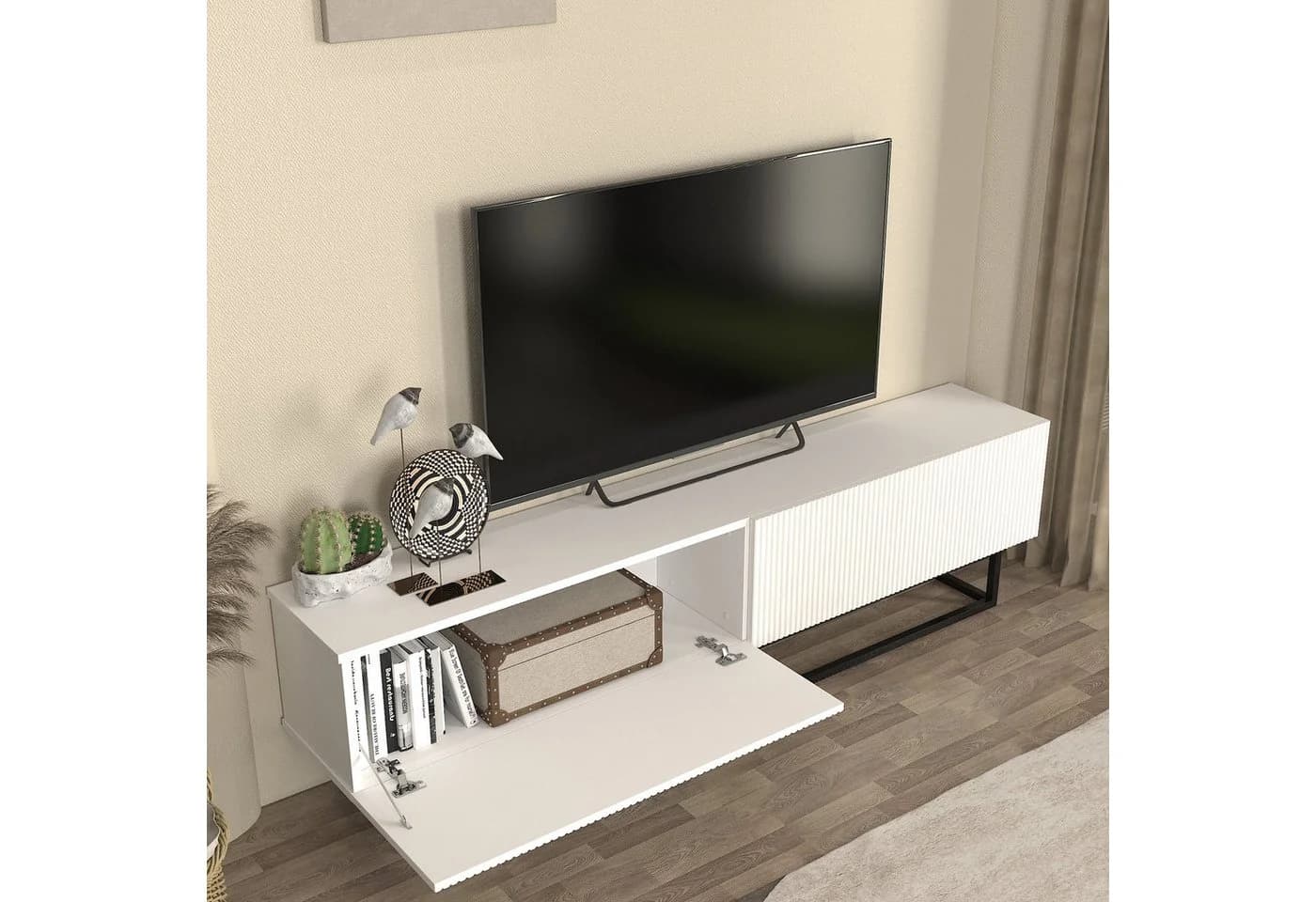 en.casa TV-Schrank Verpsboga Weiß mit gerillter 3D-Front - Bild 4