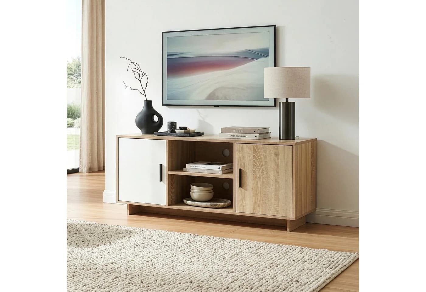 en.casa TV-Schrank Kenta Sonoma-Eicheoptik Weiß 2 Türen - Bild 2