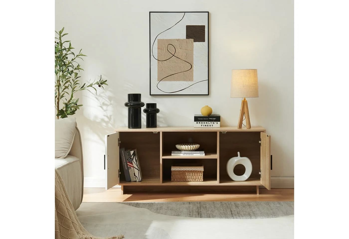 en.casa TV-Schrank Kenta Sonoma-Eicheoptik Weiß 2 Türen - Bild 5