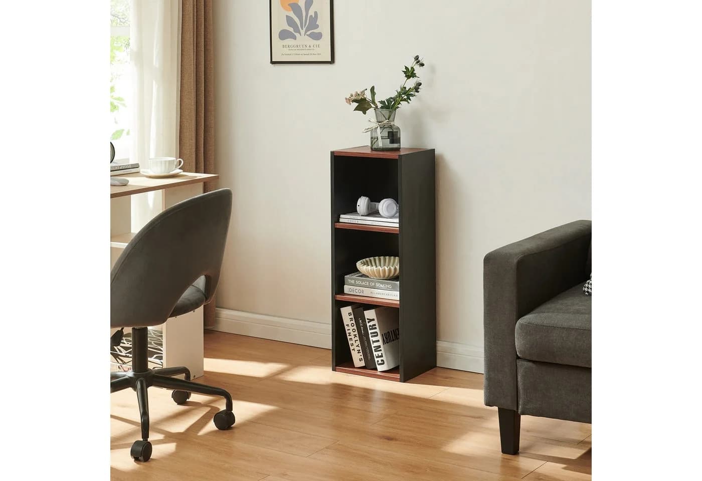 en.casa Bücherregal Trond 3 Fächer Schwarz Walnussoptik - Bild 5
