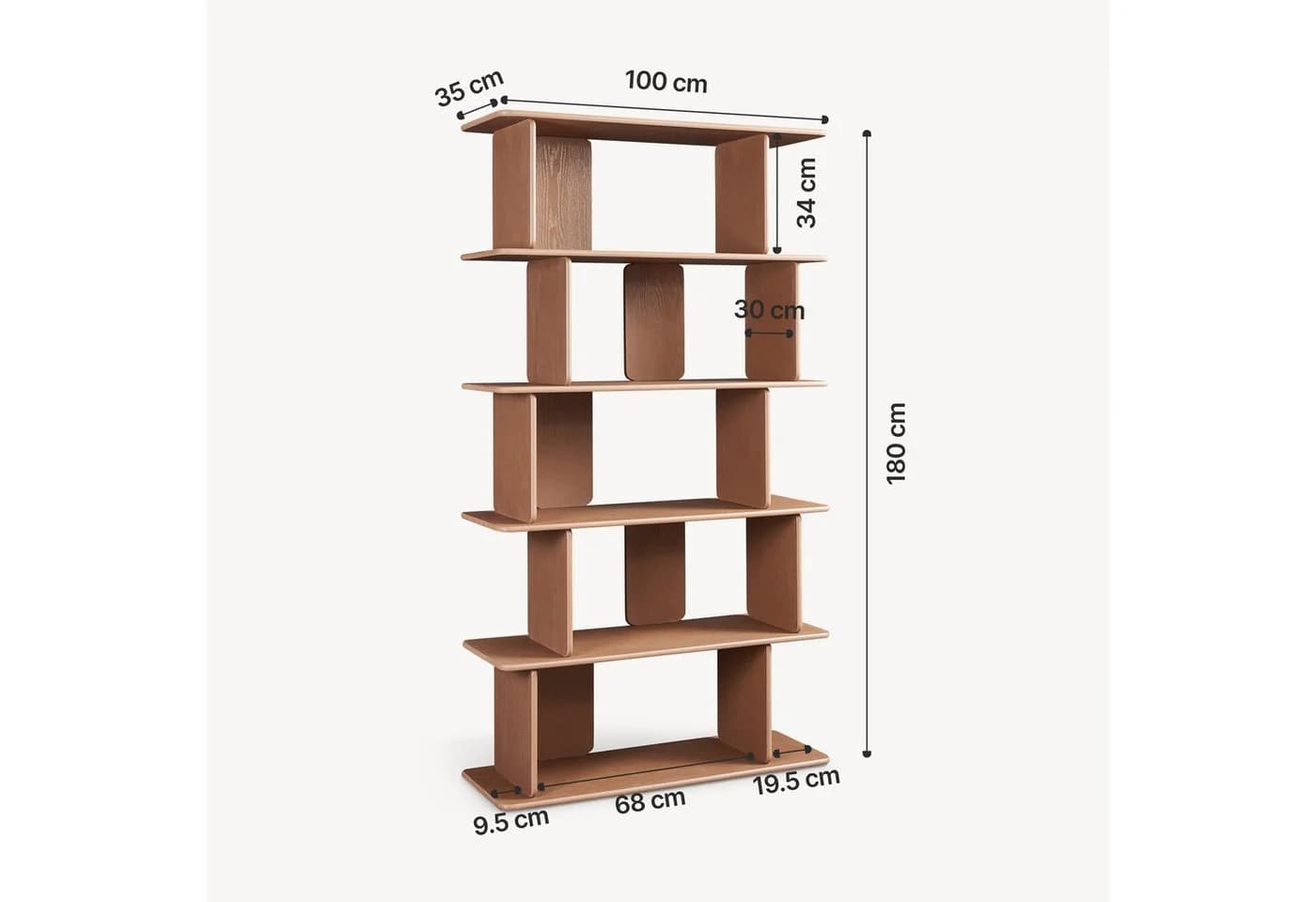 en.casa Bücherregal Gäljami 5 Fächer Walnussoptik Modern - Bild 5