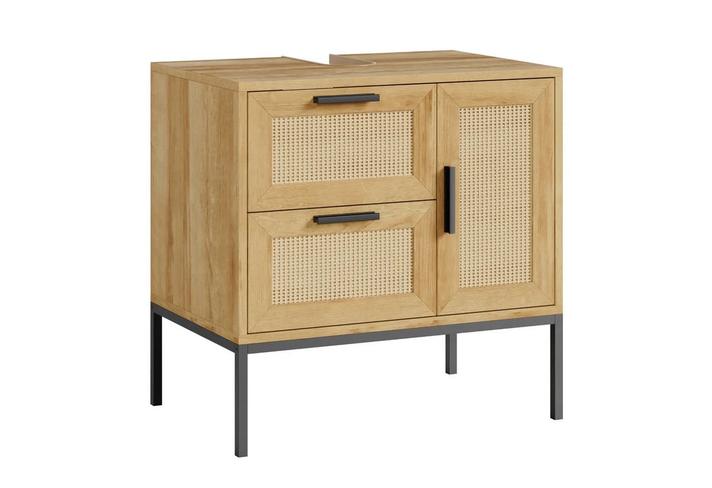 en.casa Waschbeckenunterschrank Marhasa mit Schublade und 2 Türen Eiche/Schwarz - Bild 5
